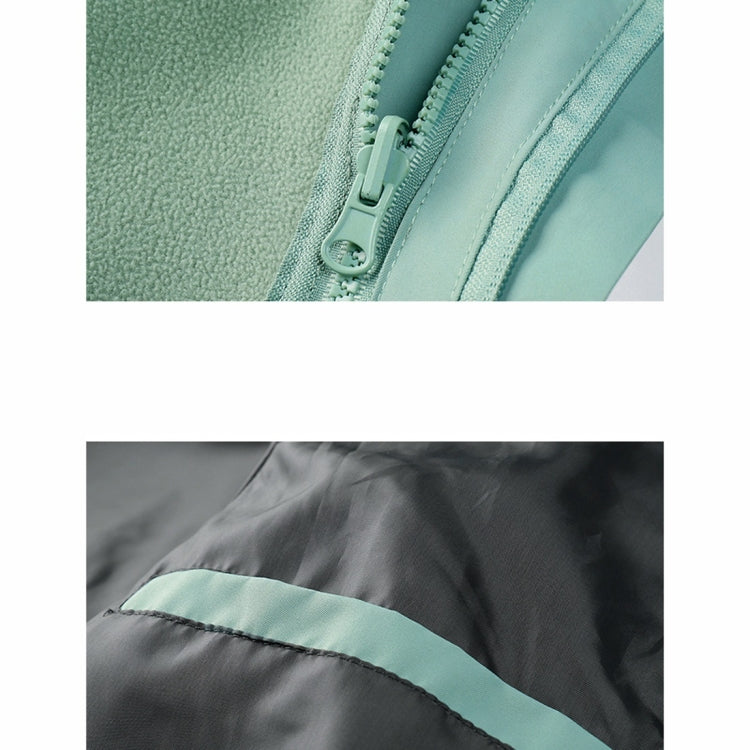 Storm jacket fabric close-up with mint green zipper and contrast stitching