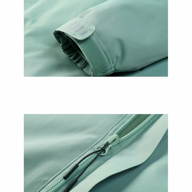 Mint green storm jacket sleeve cuff with elastic and snap-tab flap