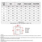 Stormsuit size chart table with hem, length, sleeve length, and chest width