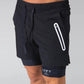 Men's dark blue double-layer fitness shorts with drawstring and side pocket, LYFT logo