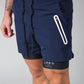 Men's navy double-layer fitness shorts with drawstring, inner shorts, LYFT logo