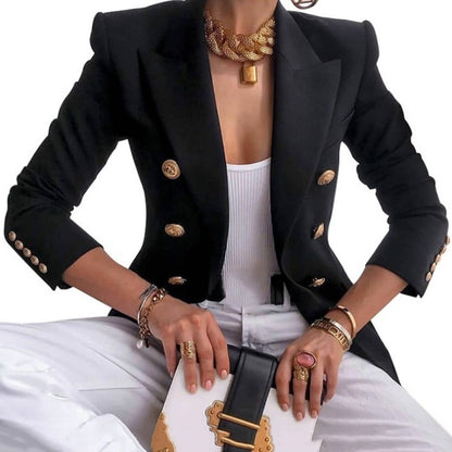 Solid Color Slim Long-sleeved Cardigan Short Suit Jacket for Ladies, S, M, L, XL