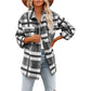Women's black-gray check flannel shacket with lapel collar and chest flap pockets
